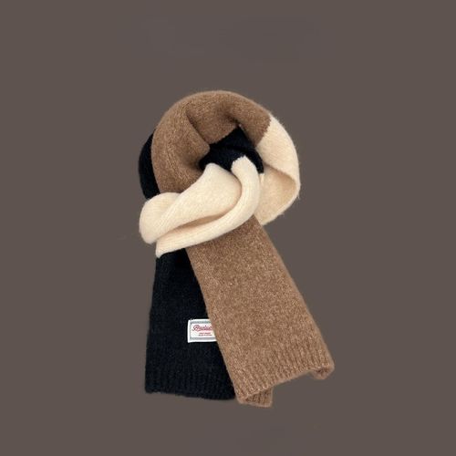 2025 New Japanese Dopamine Color-blocked Wool Scarf for Women, Autumn/Winter Warmth, Versatile Soft Knit Neck Scarf Trend
