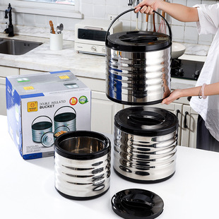 Factory Direct Sales Stainless Steel Insulated Pot Large Capacity Commercial Food Preserver Three-Piece Set Portable Insulated Bucket