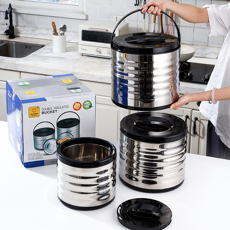 工場直販ステンレス保温ポット大容量業務用食品保存容器3点セットポータブル保温バケツ|undefined