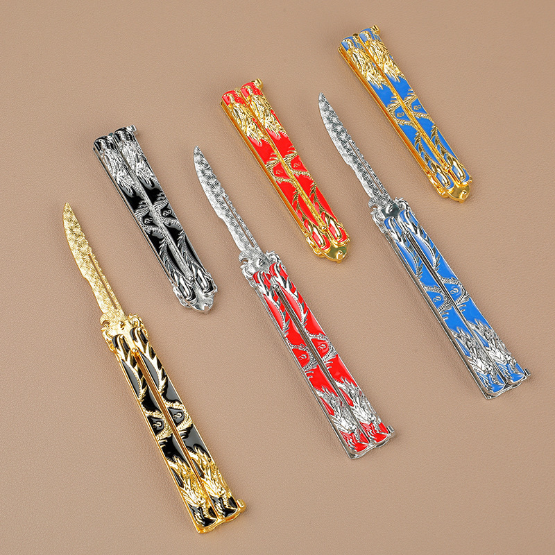 Alloy butterfly knife knife metal practice knife Golden Dragon assassin knife metal model Halloween props wholesale