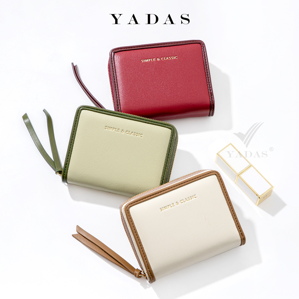 YADAS diseño original dos veces bolso de tarjeta de billetera bolsa de identificación lindo corto multi-tarjeta