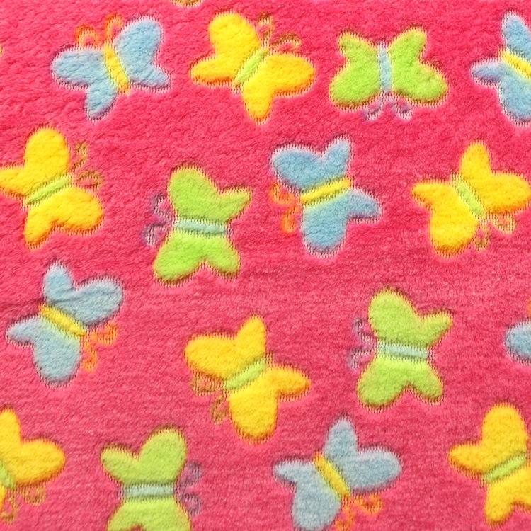 胶印法兰绒珊瑚绒全涤七彩蝴蝶烂花3D胶浆印花法莱绒法兰绒布面料