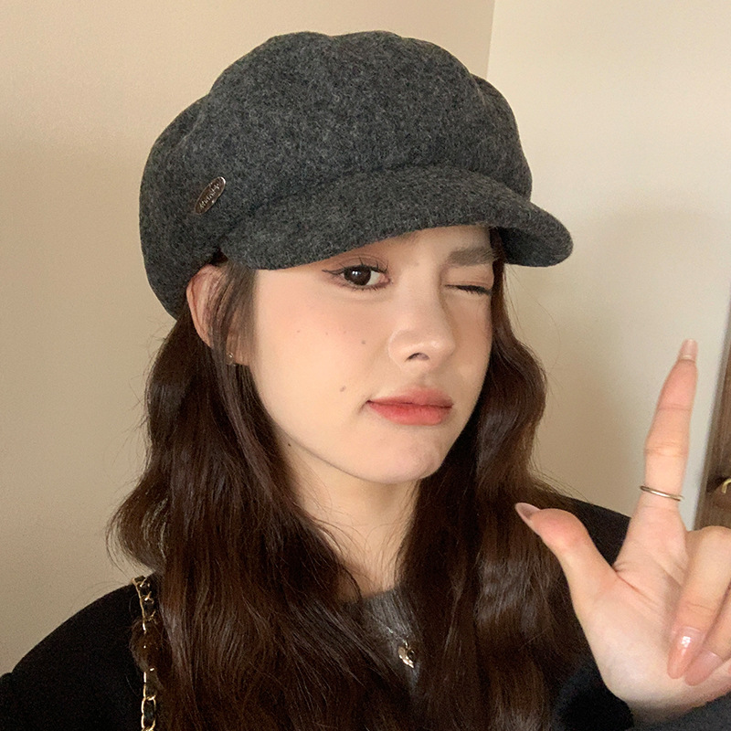 Boina de lana de mujeres de otoño y invierno moda versátil tendencia muestra cara pequeña gorra pintora gorra de boca de pato retró gorra de octogono