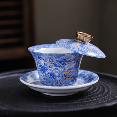 陶瓷可旋转悬停盖碗羊脂玉瓷高档茶杯一人饮茶具家用三才泡茶碗