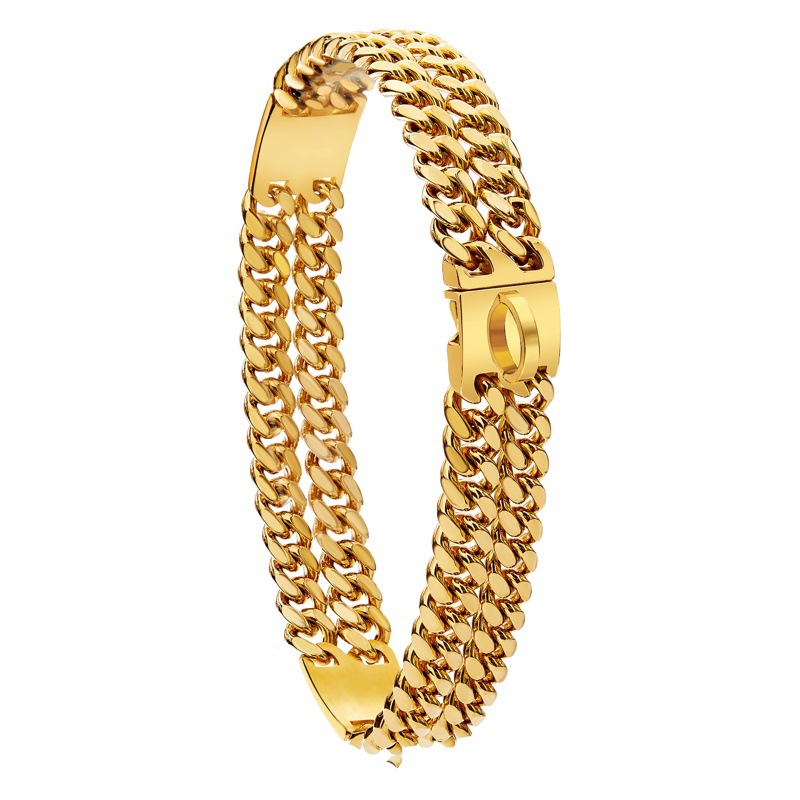 12mm doble fila Cadena de cifrado de oro Tarjeta de Identificación Cadena de perro de metal collar de cadena de tracción hebilla simple