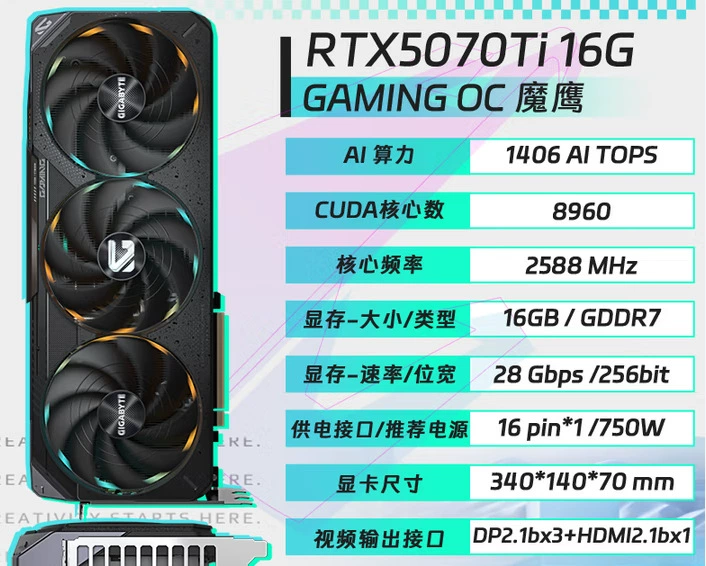 Подходит для Gigabyte RTX 5070 Ti 16G видеокарты, 4K/2K настольный игровой компьютер, Magic Eagle OC 16G