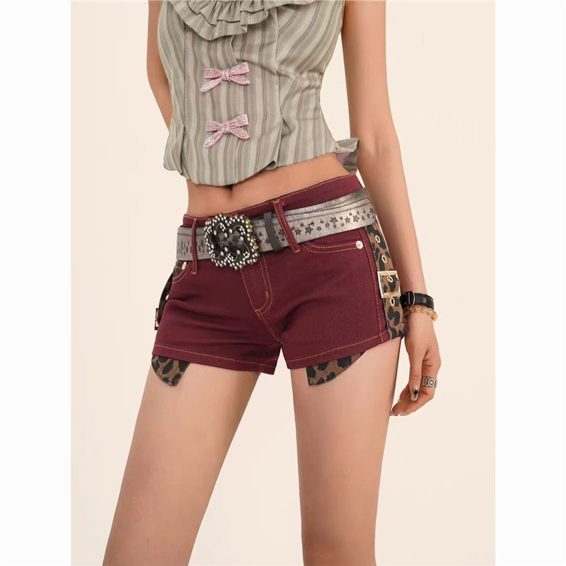 Millennium Shorts Women's Y2K Yabi Style American Style Retro Hot Stitching Low Waist A- Shaped Elastic Hip Denim Hot Pants Millennium Shorts Women's Y2K Yabi Style American Style Retro Hot Stitching Low Waist A- Shaped Elastic Hip Denim Hot Pants