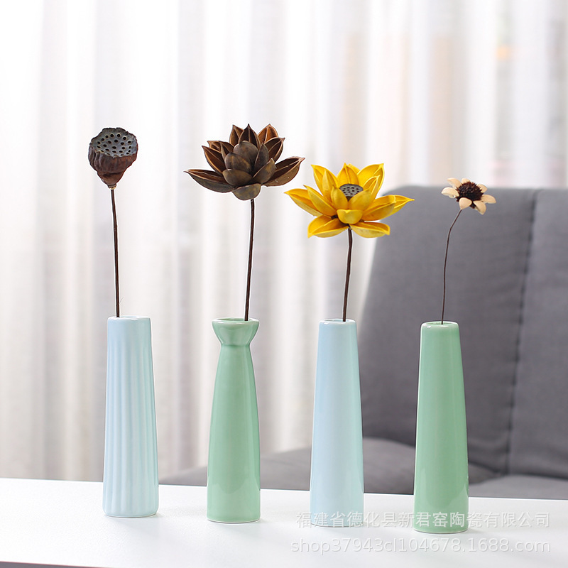 Celadon ceramic small vase hydroponic green radish dried flower vase simple desktop office living room entrance flower holder decoration
