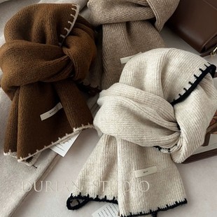 Chanel-Style Wool Blend Knitted Scarf for Women, Winter Student Warm Versatile High-End Neck Warmer, Tonglu Manufacturer