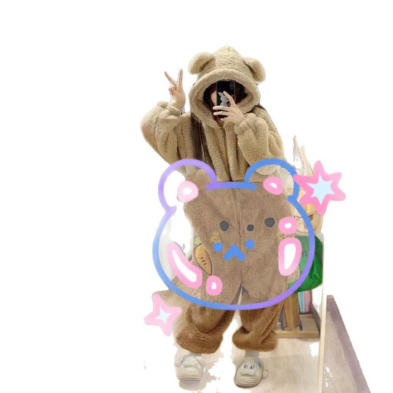 秋冬の新作かわいいキャロットベア男性と女性の同じスタイルのコーラルベルベットの厚みのあるパジャマ、ホームウェア、パジャマは屋外で着用できます|undefined