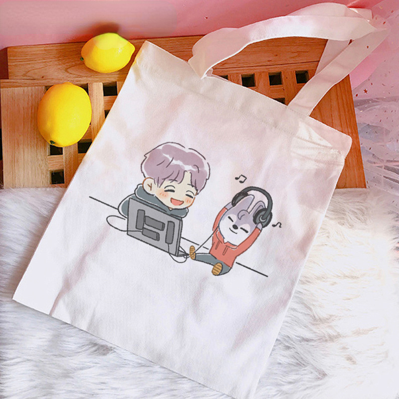 Transfronteriza Venta caliente Stray Kids Skzoo periférico impreso lienzo bolsa de hombro bolsa plegable bolso de compras
