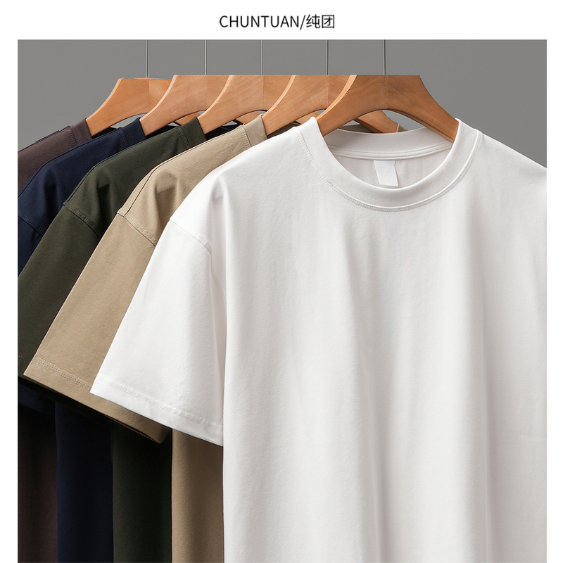 Us Size 320g Heavyweight Double Yarn Pure Cotton Men's Solid Color Short-Sleeve T-Shirt, Summer Loose Fit Base Layer T-Shirt, Customizable Us Size 320g Heavyweight Double Yarn Pure Cotton Men's Solid Color Short-Sleeve T-Shirt, Summer Loose Fit Base Layer T-Shirt, Customizable