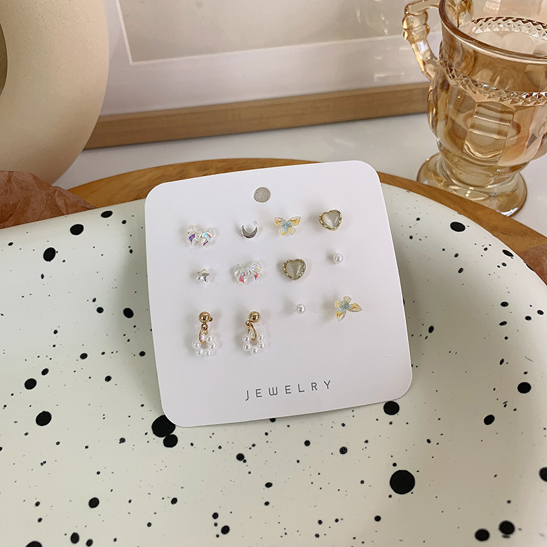 Small Colorful Bow Stud Earrings Suit Female Summer Niche Design Sense Opal Simple Student Ear-caring Earrings display picture 3