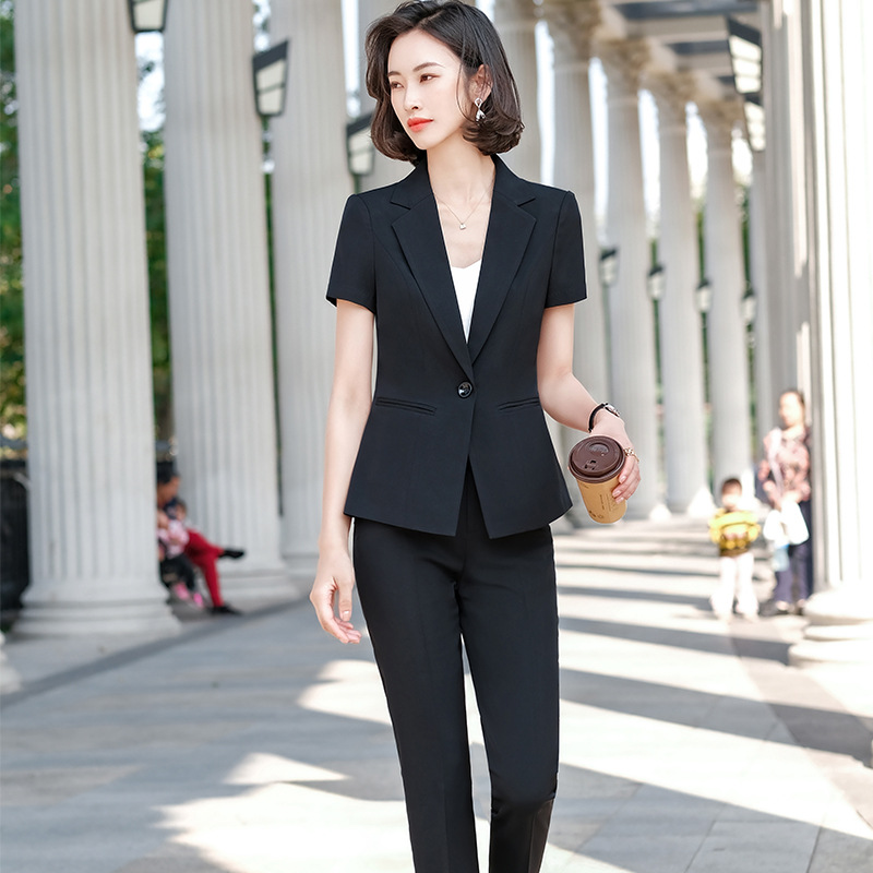 春夏職業套裝女西裝短袖套裙時尚美容師珠寶店工作服氣質空姐制服