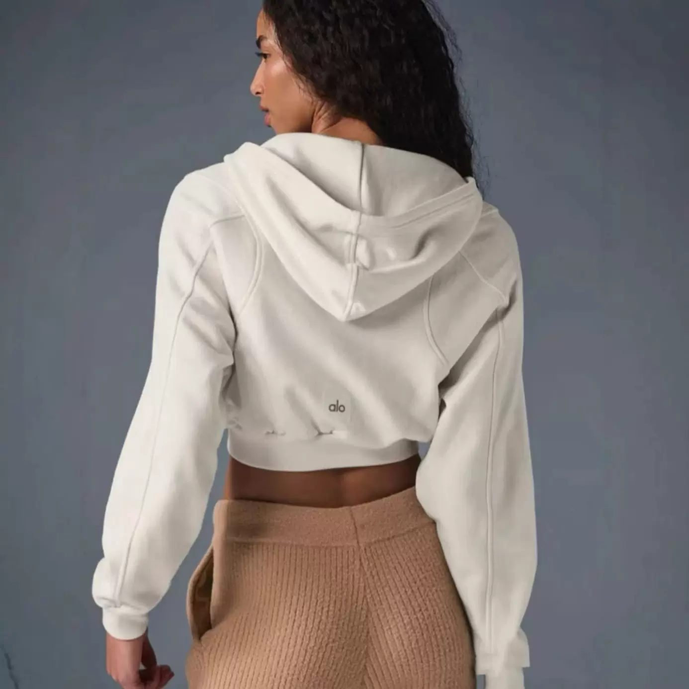 现货ALOGANT新款短款瑜伽外套露腰显瘦休闲运动拉链卫衣连帽上衣