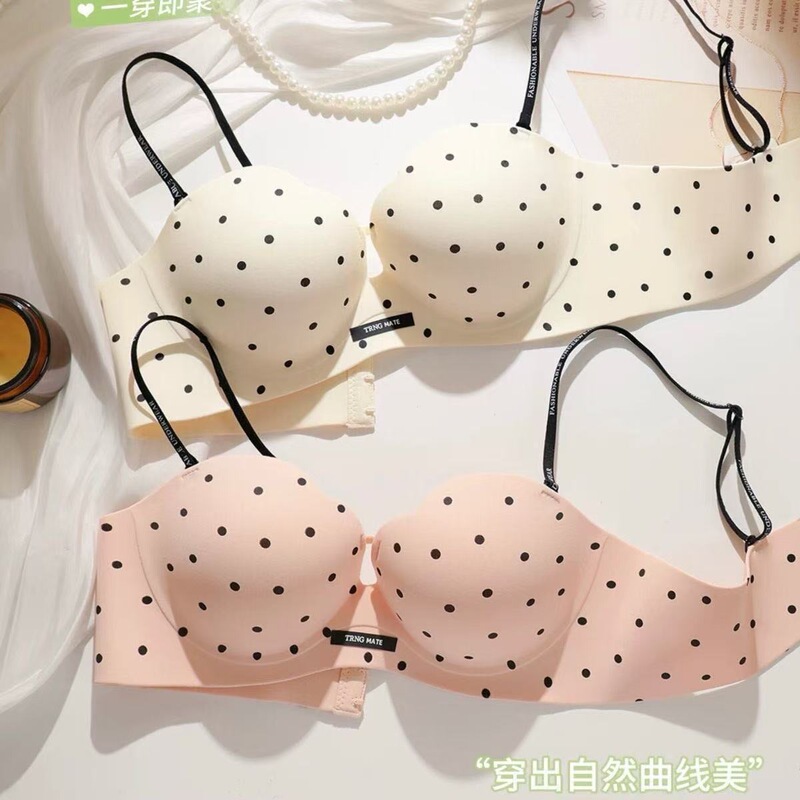 Cross-border polka dot seamless push-up bra for women, small busts appear larger, invisible, no underwire, soft support, thin strap bra Cross-border polka dot seamless push-up bra for women, small busts appear larger, invisible, no underwire, soft support, thin strap bra
