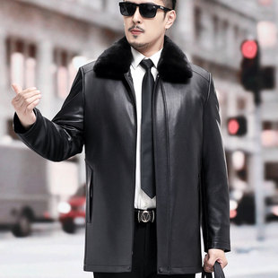 Customized Middle-Aged and Elderly Men's Genuine Leather Jackets, Middle-Aged Men's Gold Mink Fur Casual Mid-Length Style