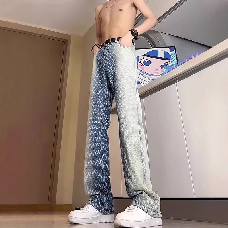 American Tie-Dye Woven Jeans for Men, Summer Thin Low-Waist Workwear Slimming Pants, Extra Long Tall Bootcut Pants