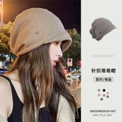 スタッカ帽子秋冬保温帽子供韓国版保温百合大頭囲ニット毛糸帽子気質冷帽女性