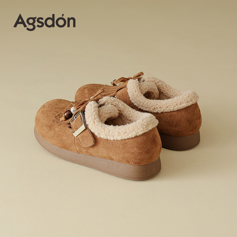 Augu Lion Deng Xiaobo Bocken zapatos de terciopelo mujeres 2025 nuevo otoño invierno todo incluido zapatos de lana de fondo grueso botas de nieve bajas