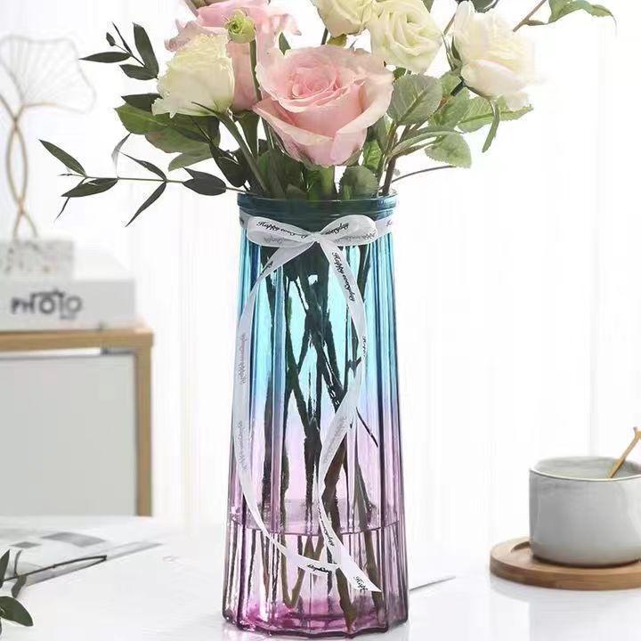 Flor nórdica florero de vidrio hidropónico hogar sala de estar decoración ins estilo florero rosa de alto grado