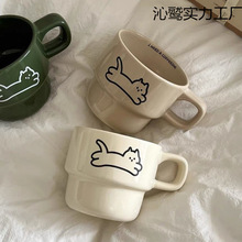 新款可爱猫咪杯子ins小狗情侣叠叠马克杯礼物耐高温陶瓷咖啡水杯