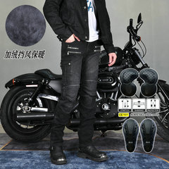 LOONG BIKER Men's Winter Retro Casual Motorcyclist Riding Pants Fleece Anti-Fall Pants