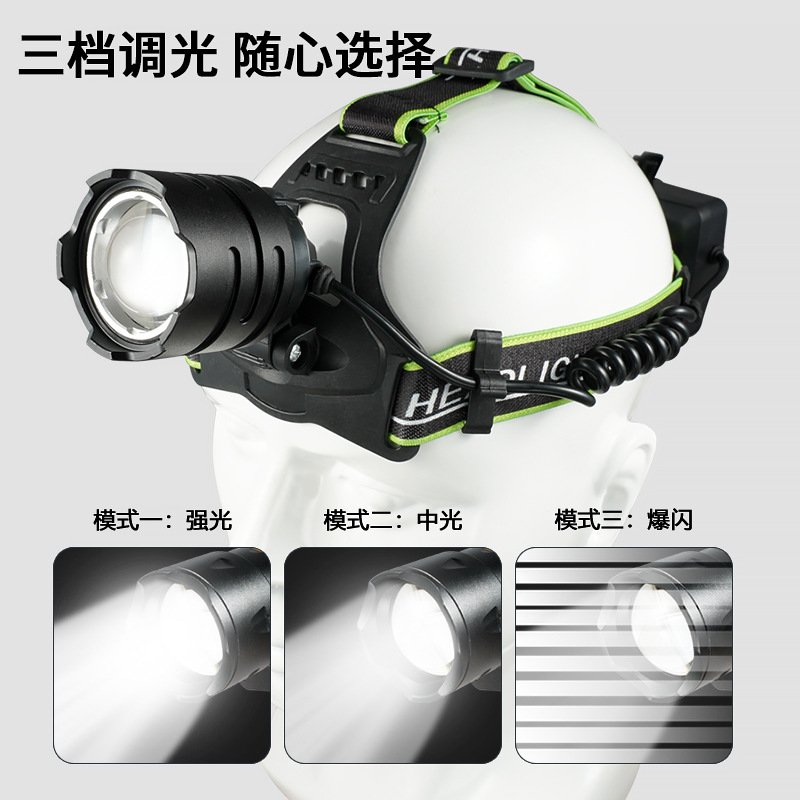 Transfronterizo al aire libre faro láser blanco de larga resistencia de aleación de aluminio de enfoque telescópico de carga USB lámpara de pesca montada en la cabeza