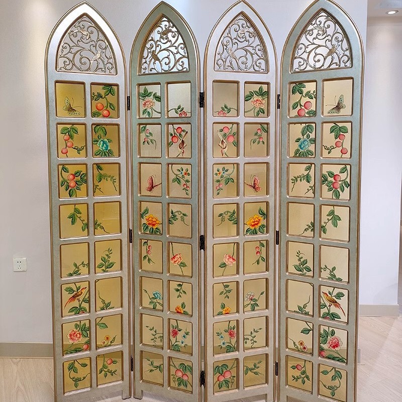 European-Style Foldable Screen for Living Room, Hotel Stained Glass Screen Partition, Entrance European-Style Chinese-Style American Screen European-Style Foldable Screen for Living Room, Hotel Stained Glass Screen Partition, Entrance European-Style Chinese-Style American Screen