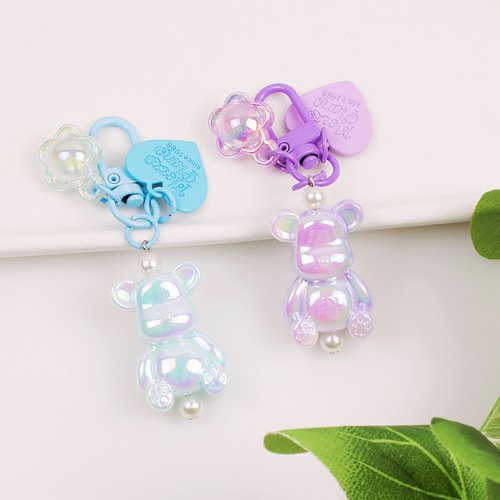 Luminous Bear Pendant New Love Color-plated Three-dimensional Bear Doll Car Keychain Headphone Case Bag Decoration
