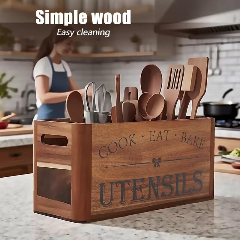 Solid Wood Kitchen Countertop Utensil Rack, Cooking Tool Storage Box, Restaurant Knife, Fork, Chopsticks, Spoon Organizer Box, Wooden Kitchen Utensil Box Solid Wood Kitchen Countertop Utensil Rack, Cooking Tool Storage Box, Restaurant Knife, Fork, Chopsticks, Spoon Organizer Box, Wooden Kitchen Utensil Box