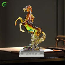 锋明古法琉璃马到成功摆件办公室家居装饰工艺品琉璃马商务礼品