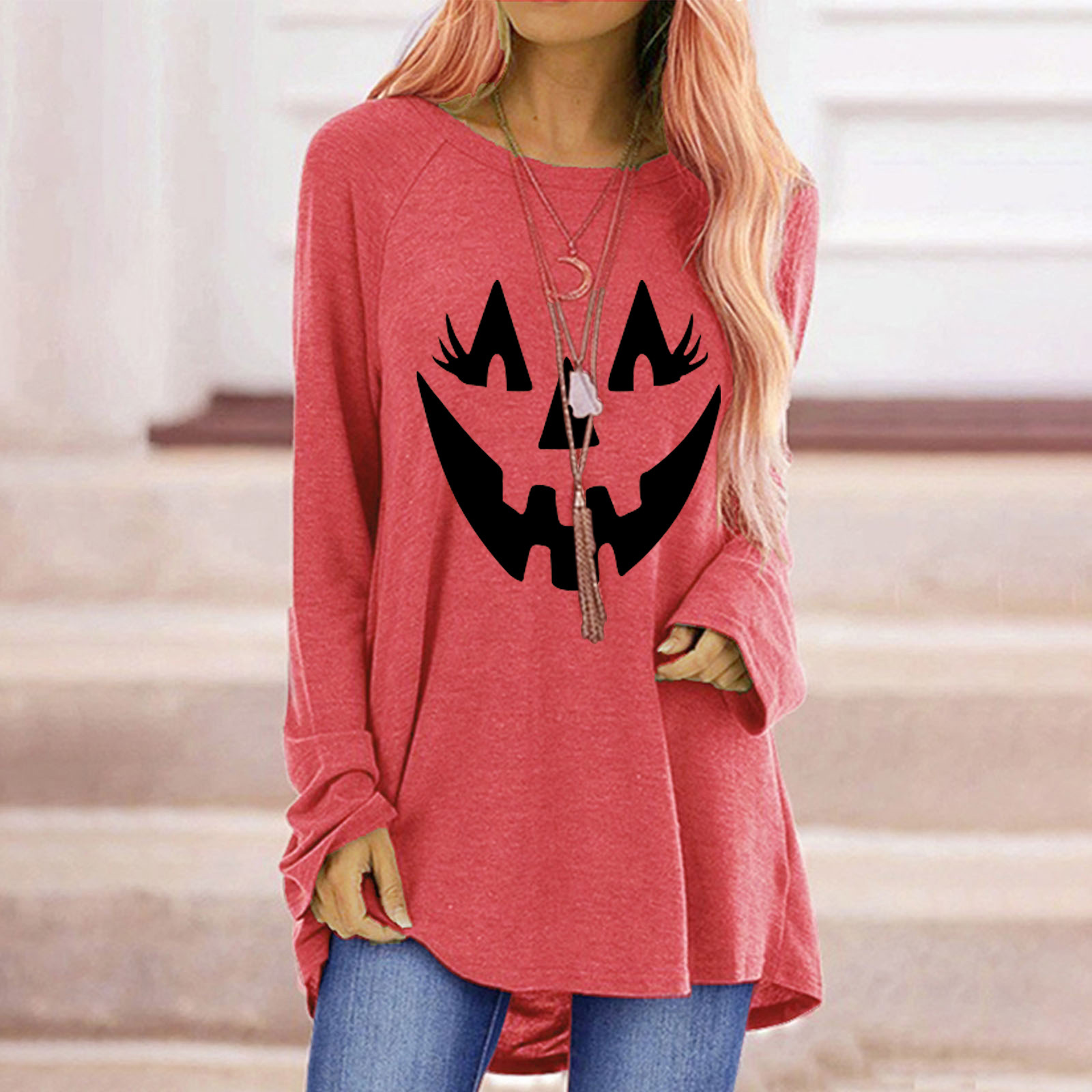 Women's T-shirt Long Sleeve T-shirts Printing Fashion Pumpkin Grimace display picture 10