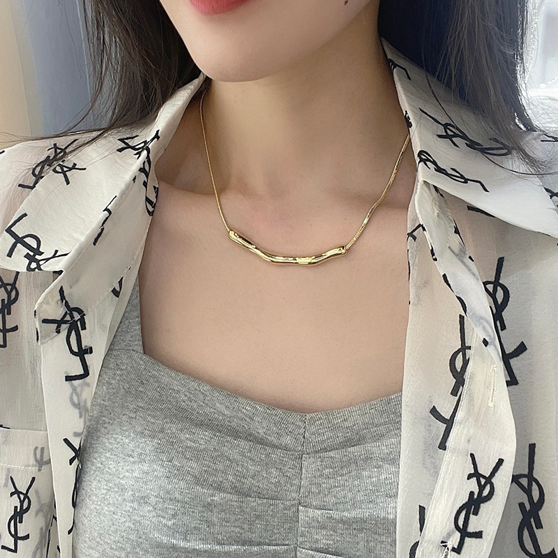 Cross-border Korea cold style simple Joker bamboo necklace women's new light luxury niche design tide neck chain wholesale