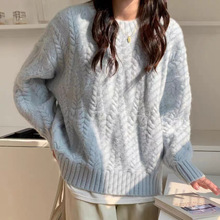 秋冬季毛衣女套头圆领韩版宽松麻花小个子针织上衣初高中生独立站