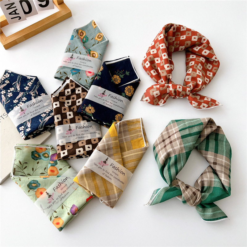 55 Cotton and Linen Small Square Scarf Women's Korean Art All-match Fashion Spring and Autumn Elegant Scarf Hair Belt Decorative Scarf 55 Cotton and Linen Small Square Scarf Women's Korean Art All-match Fashion Spring and Autumn Elegant Scarf Hair Belt Decorative Scarf