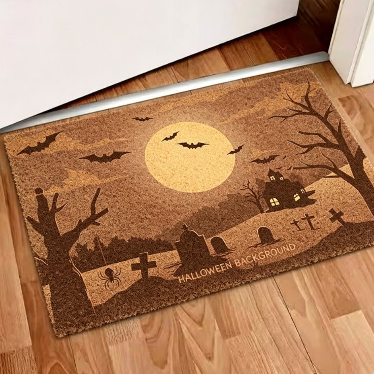 Cross-Border Halloween Decoration for Entrance Doors, Outdoor Doors, Shoe-Changing Areas, Carpet Floor Mats, Faux Coconut Palm Fiber Loop Mud-Scraping Foot Mats