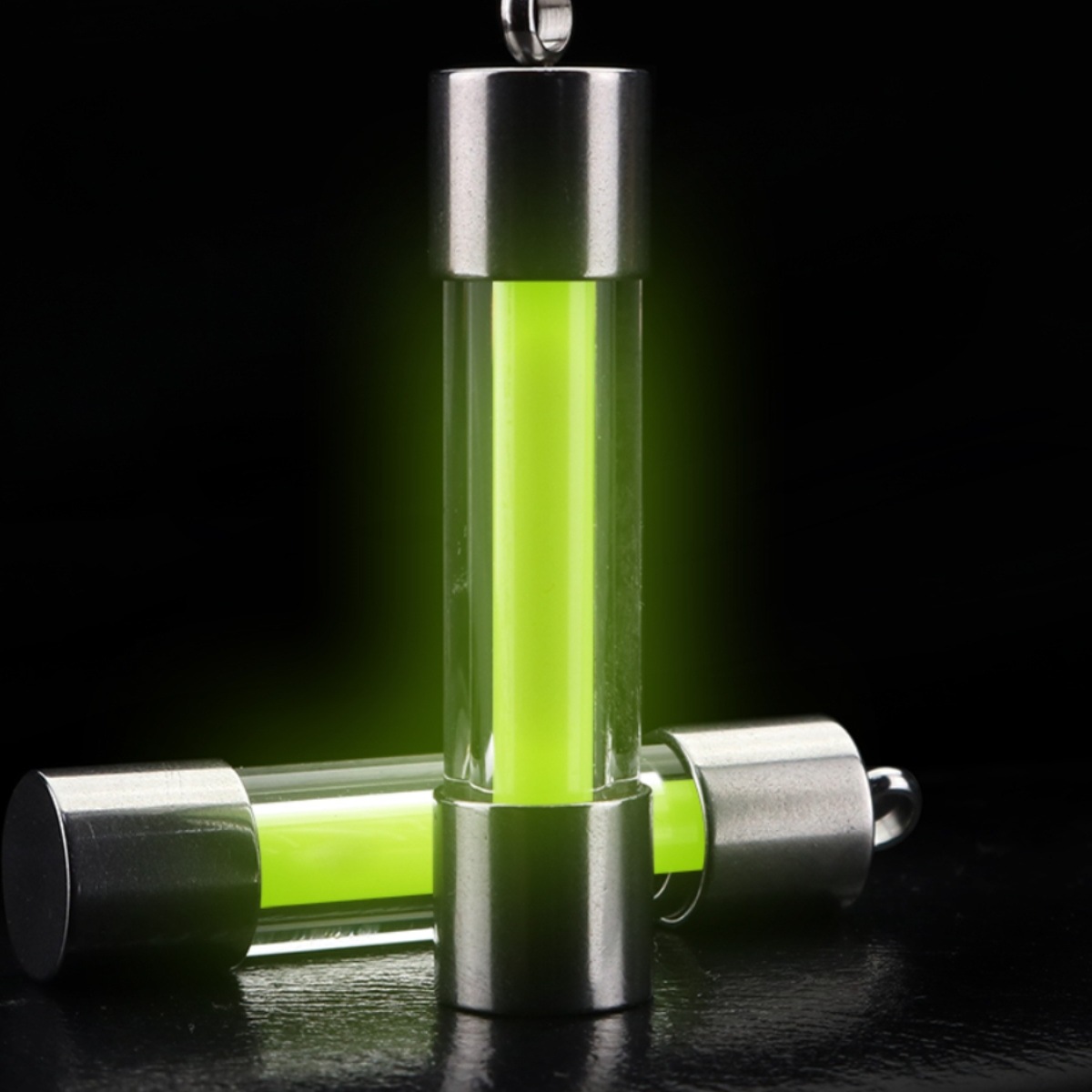 夜光管挂件edc钥匙扣非氚管夜光吊坠不锈钢玻璃材质发光挂坠