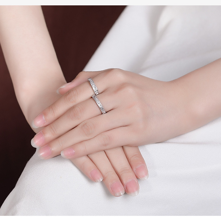Nhẫn đôi bạc S925 phong cách dân tộc họa tiết cỏ Đường tốt lành — Nam (Khoảng 2.7 gram) chi tiết 6