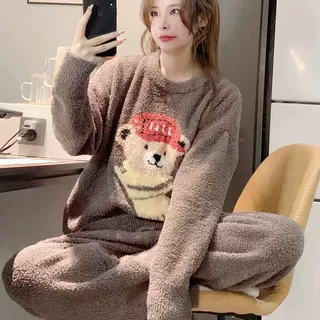 果壳同款米妮睡衣女冬季半边绒家居服套装