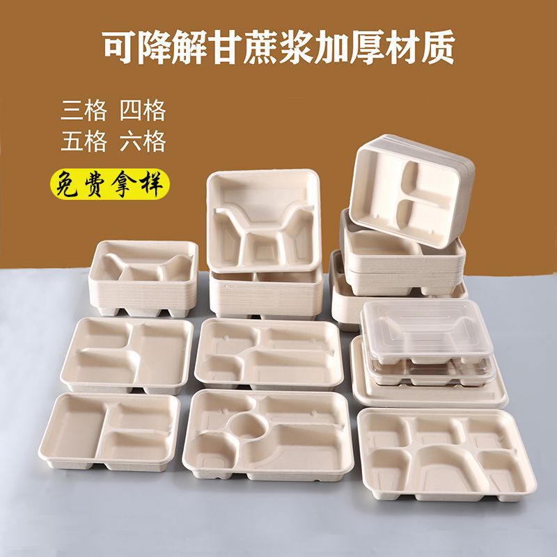 Disposable Biodegradable Canteen Lunch Box, Take-out Exclusive Packaging Box, Three Compartments, Four Compartments, Five Compartments, Multi-grids Box, School Canteen