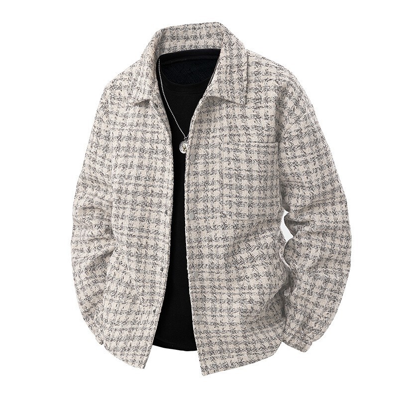 Spring and Autumn Style Small Fragrance Plaid Jacket for Men 2025 New Casual Loose American Trendy Brand Jacket with Turn-Down Collar Spring and Autumn Style Small Fragrance Plaid Jacket for Men 2025 New Casual Loose American Trendy Brand Jacket with Turn-Down Collar