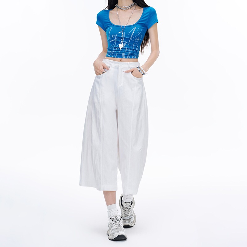 High-Waisted Women's Cropped Wide-Leg Pants for Summer, Suitable for Petite Figures, Seline & Shilin Straight-Leg Silk Cotton Balloon Pants High-Waisted Women's Cropped Wide-Leg Pants for Summer, Suitable for Petite Figures, Seline & Shilin Straight-Leg Silk Cotton Balloon Pants