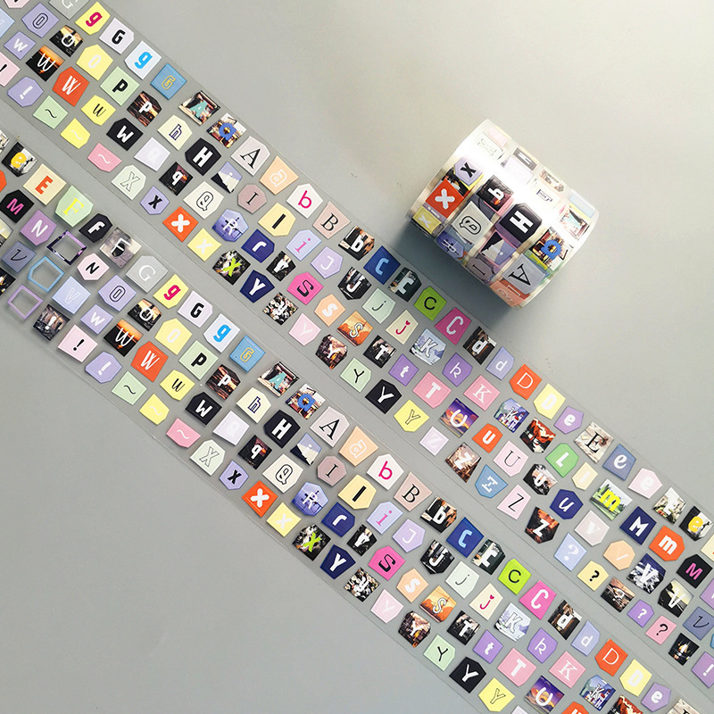 Cross-Border Magazine Collage Basic English Letter Handbook Tape Ins Style Die-Cut Tearable Handbook Decorative Sticker
