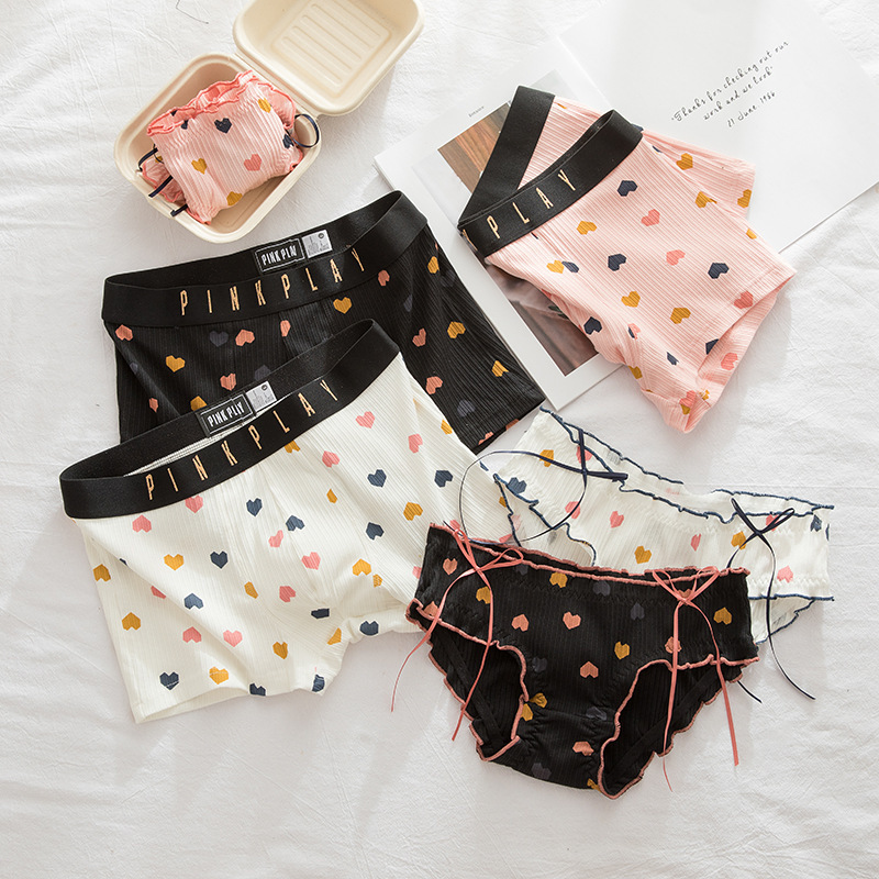 New Couple Underwear Men's Boxer Women's Triangle Mid-Waist Underwear Cotton Love Sweet and Cute Zhongshan