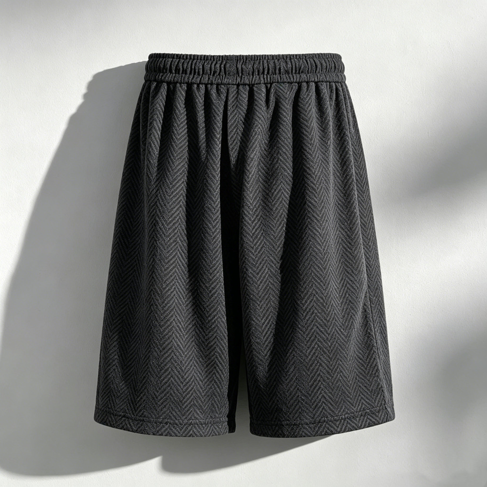 Herren-Shorts aus Eisseide mit Jacquard-Weizenährenmuster, atmungsaktiv, locker, Übergröße, lässige Sommerhose mit geradem Bein und Fünf-Punkt-Spitze_voghion.com