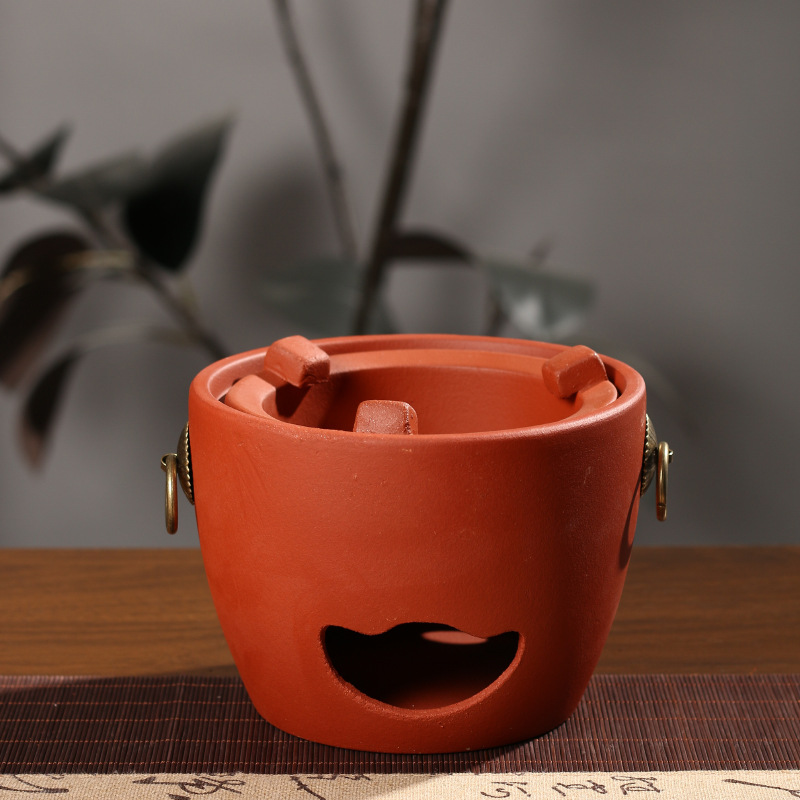 Chaozhou Gongfu Tea Red Clay Ingot Stove, Water Boiling Stove, Charcoal Stove, Outdoor Stove, Red Clay Tea Brewing Multi-Purpose Charcoal Stove