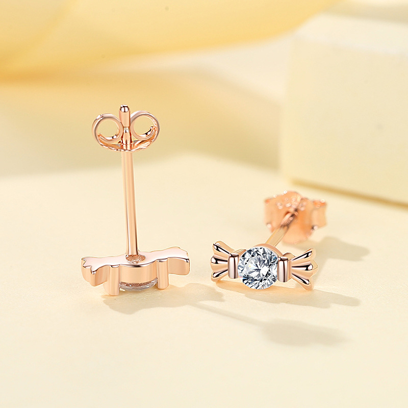 S925 plata esterlina candy stud pendientes personalidad de la moda pendientes japoneses y coreanos temperamento coreano simple arco galvanizado oro rosa