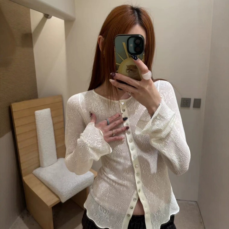 Nanyou Edition 26 Early Autumn DISS~Lace Hollow Jacquard Long Sleeve Knit Cardigan Top Nanyou Edition 26 Early Autumn DISS~Lace Hollow Jacquard Long Sleeve Knit Cardigan Top