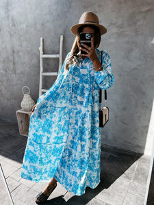 product - wholesale Autumn Winter Women Ruffled Collar Positioning Printed Dress - 1